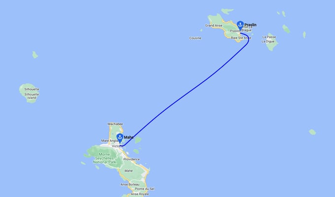 route map from mahe to praslin