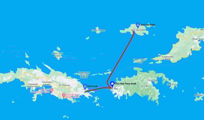 Ferry route to Jost Van Dyke